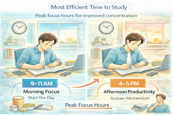 공부 효율이 가장 높은 시간대를 설명하는 집중 학습 시간 장면