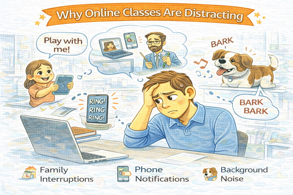 온라인 강의 집중이 안 되는 이유를 보여주는 학습 환경