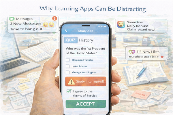 학습 앱이 오히려 방해가 되는 이유를 보여주는 스마트폰 학습 환경 장면