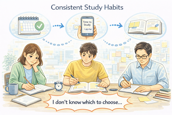 공부를 꾸준히 하는 사람들의 공통 습관을 보여주는 반복 학습 장면