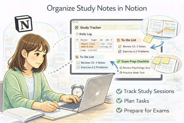 노션으로 공부 기록 관리하는 방법으로 학습 노트 정리 하는 장면